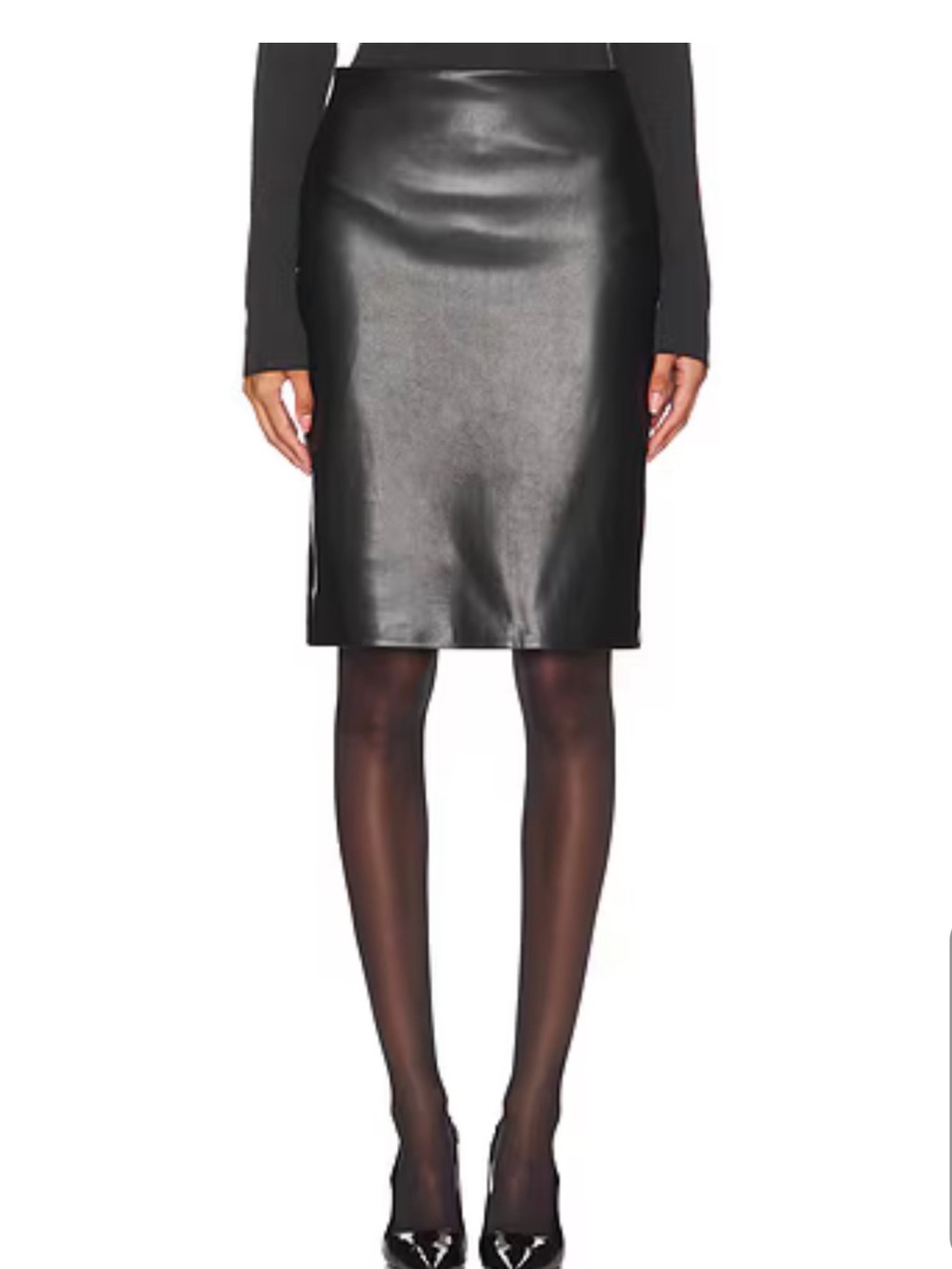 Enza Costa Black Faux Leather Pencil Skirt